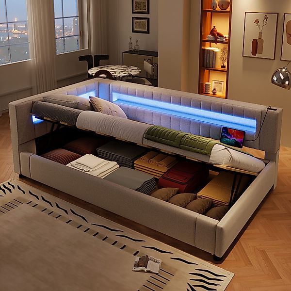 MODFU Schlafsofa Polsterbett, mit USB-C, hydraulischem günstig online kaufen