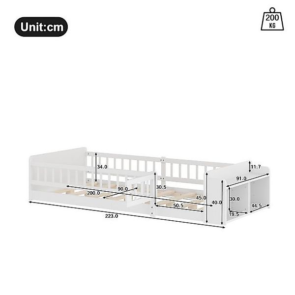 Flieks Kinderbett, Holzbett Bodenbett Einzelbett 90x200cm mit Tür und Staur günstig online kaufen