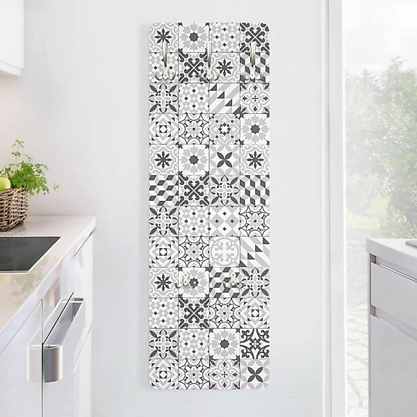 Wandgarderobe Holzpaneel Muster & Textur Geometrischer Fliesenmix Grau günstig online kaufen