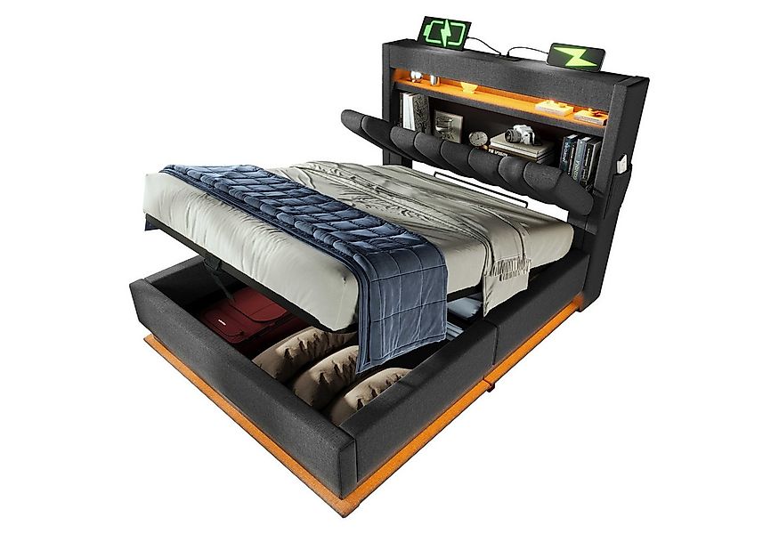 BlingBin Polsterbett Stauraumbett (1-tlg., hydraulischem Stauraum und Regal günstig online kaufen