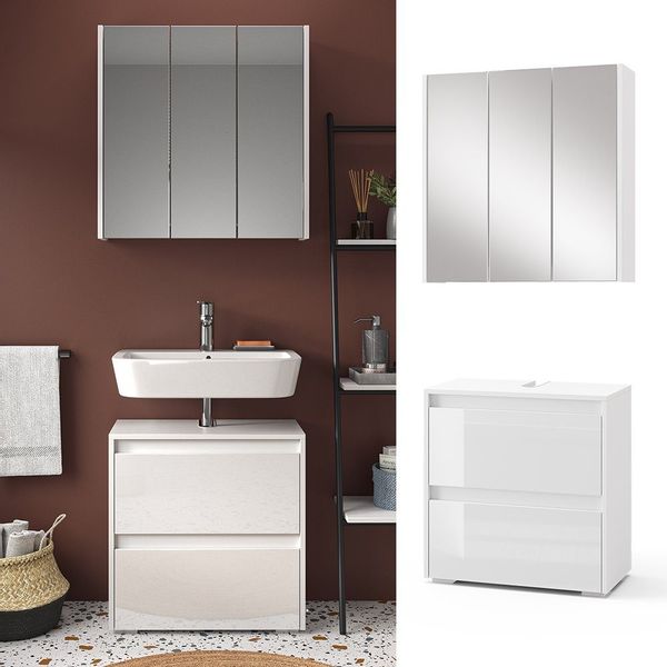 Vicco Badmöbel-Set Majest, Weiß/Weiß Hochglanz, 2 günstig online kaufen