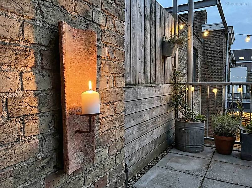 Echt Antiker Dachziegel mit Kerzenhalter 45-48 cm Mediterran Wandkerzenhalt günstig online kaufen