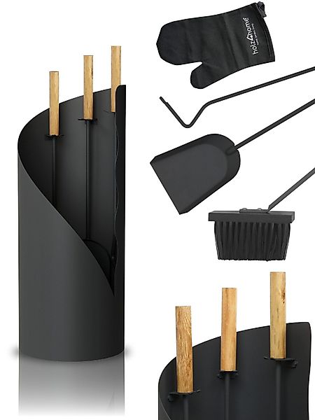 holz4home® Kamingarnitur Kaminbesteck 5-tlg. Grauschwarz mit günstig online kaufen