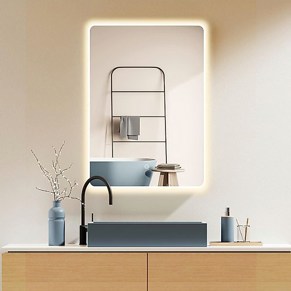 HOKO Badspiegel mit Beleuchtung, Badezimmerspiegel Schwarz/Gold/Weiß günstig online kaufen