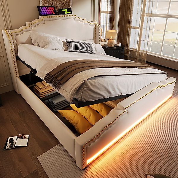 TavilaEcon Boxspringbett Doppelbett mit Stauraum, LED-Beleuchtung günstig online kaufen