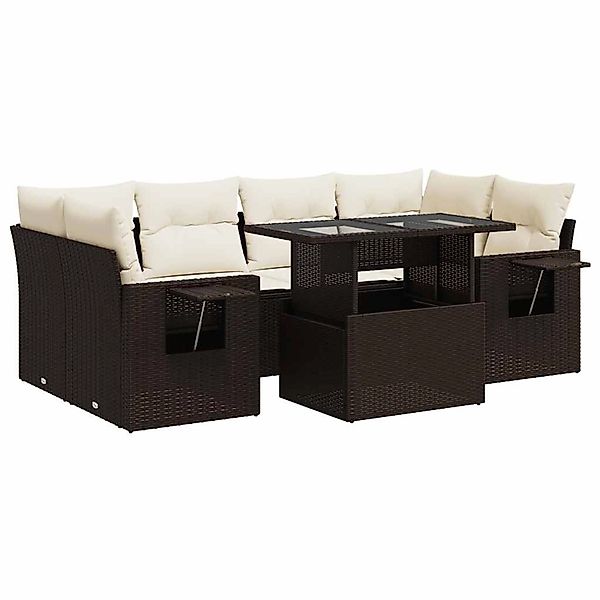 vidaXL 7-Tlg Garten-Sofagarnitur mit Kissen Braun Poly Rattan 3326434 günstig online kaufen