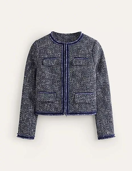 Texturierte, verkürzte Interest-Jacke Damen Boden, Marineblau günstig online kaufen