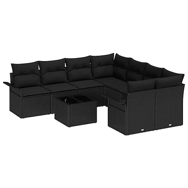 vidaXL Gartensofa-Set mit Kissen 9 Stk Schwarz Poly-Rattan 3353972 günstig online kaufen
