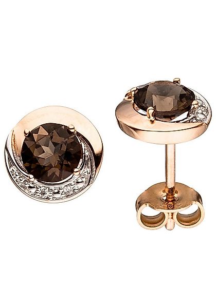 JOBO Paar Ohrstecker, rund 585 Roségold mit 4 Diamanten und Rauchquarz günstig online kaufen