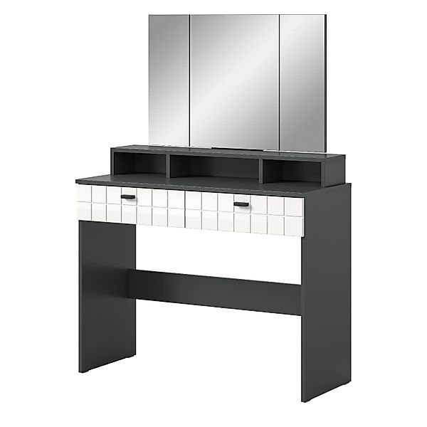 Inn.Furn Schminktisch in Weiß Hochglanz und Grau 100 cm Hakon günstig online kaufen