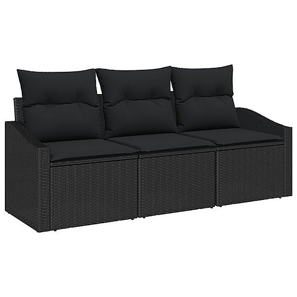 vidaXL Loungesofa 3-tlg. Garten-Sofagarnitur mit Kissen Schwarz Poly Rattan günstig online kaufen