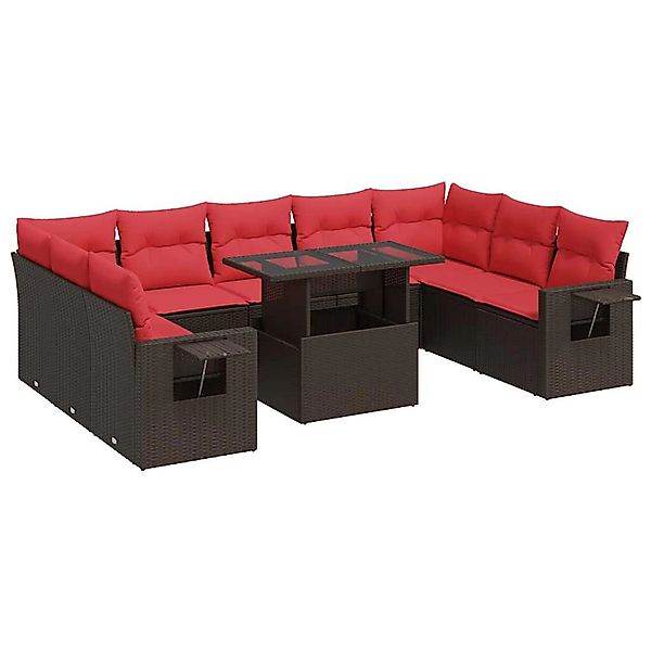 vidaXL 10-Tlg Garten-Sofagarnitur mit Kissen Braun Poly Rattan Akazie 33265 günstig online kaufen