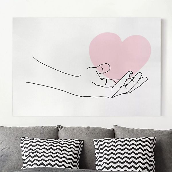 Leinwandbild - Querformat Hand mit Herz Line Art günstig online kaufen