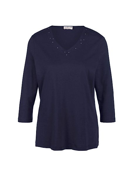 GOLDNER 3/4-Arm-Shirt "T-Shirt mit charmantem Ausschnitt und Schmucksteinch günstig online kaufen