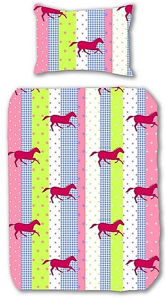 JACK Kinderbettwäsche Renforcé Linon Bettwäsche 2 tlg. 135x200cm Pferde Str günstig online kaufen