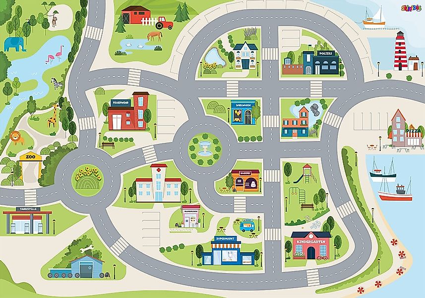 SkippiDoo Kinderteppich Straßenteppich Spielteppich Kinderzimmer Teppich günstig online kaufen