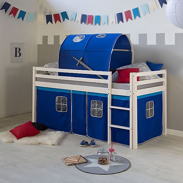 Homestyle4u Hochbett 90x200 Vorhang Blau 1560 günstig online kaufen