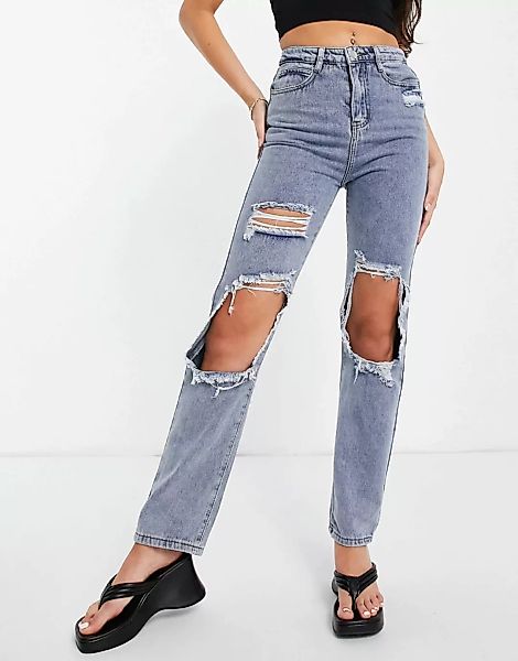 In The Style x Olivia Bowen – Denim-Jeans in verwaschenes Blau mit geradem günstig online kaufen
