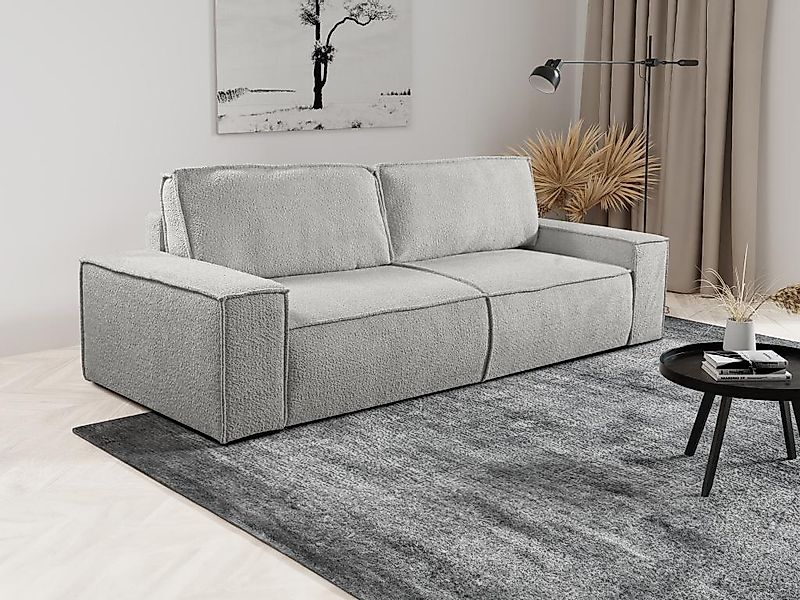 Schlafsofa 4-Sitzer - Bouclé-Stoff - Grau - AMELIA günstig online kaufen