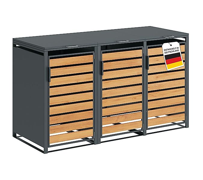 STEELSØN Mülltonnenbox Kestra 120L aus verzinktem Stahl (Anthrazit/Holz, Fü günstig online kaufen