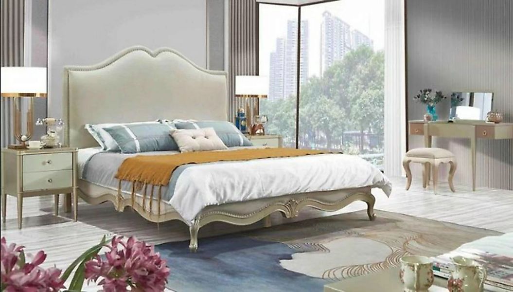 JVmoebel Bett, Bettrahmen Doppel Bettgestell Luxus Bett Holz Betten Beige günstig online kaufen