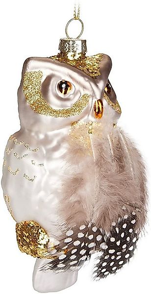 BRUBAKER Christbaumschmuck Eule mit Federn Gold - Handbemalte Weihnachtskug günstig online kaufen