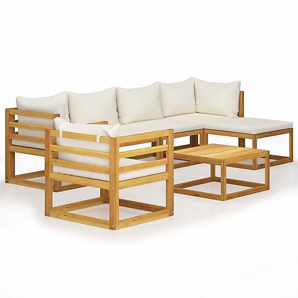 7-tlg. Garten-lounge-set Mit Auflagen Creme Massivholz Akazie günstig online kaufen