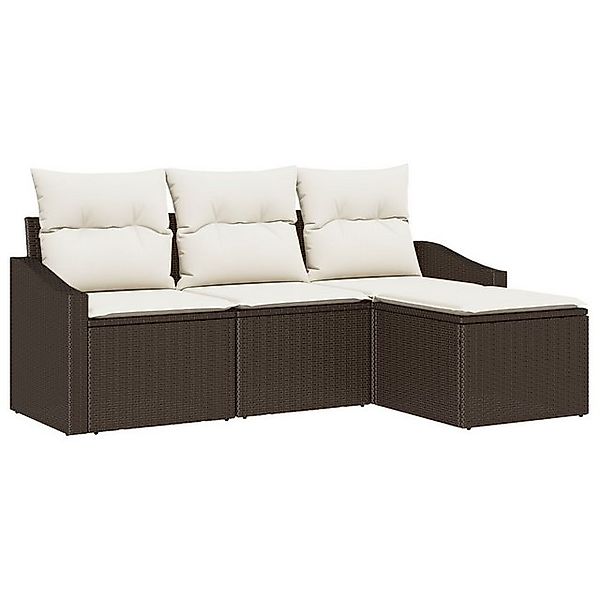 vidaXL Loungesofa 4-teiliges Gartensofa-Set mit Kissen Braun Poly Rattan, 4 günstig online kaufen