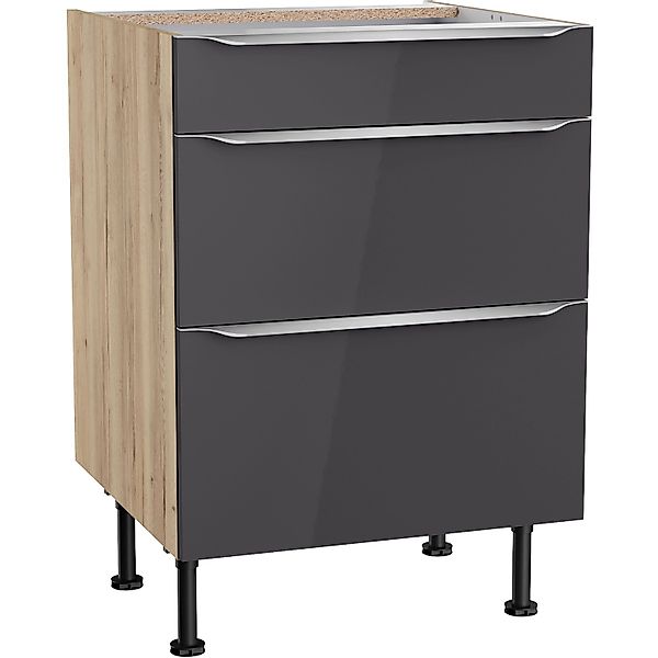 Optifit Küchen-Unterschrank mit 3 Auszügen Linus984 60 cm Anthrazit-Wildeic günstig online kaufen