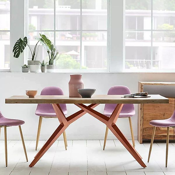 Esszimmer Tisch aus Akazie Massivholz und Eisen in Braun 100 cm tief günstig online kaufen