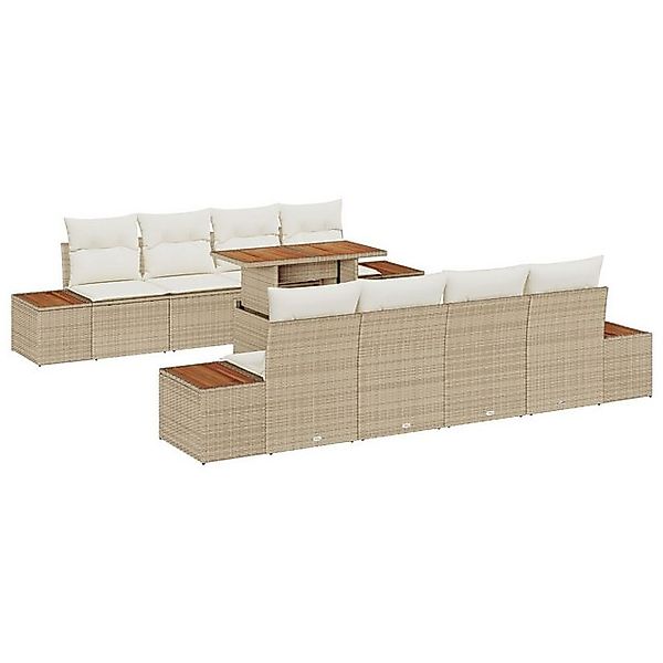 vidaXL Loungesofa 9-tlg. Garten-Essgruppe mit Kissen Beige Poly Rattan, 9 T günstig online kaufen
