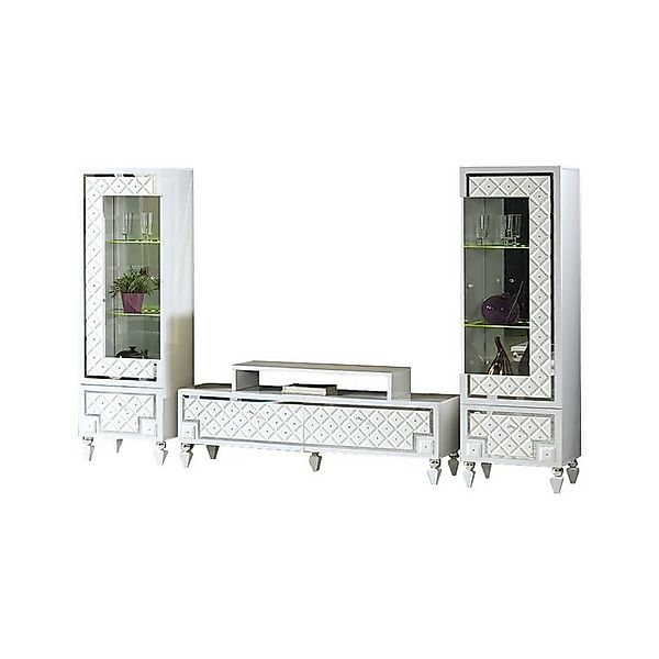JVmoebel Vitrine Komplette Wohnzimmer RTV Lowboard TV Ständer Vitrine Weiß günstig online kaufen