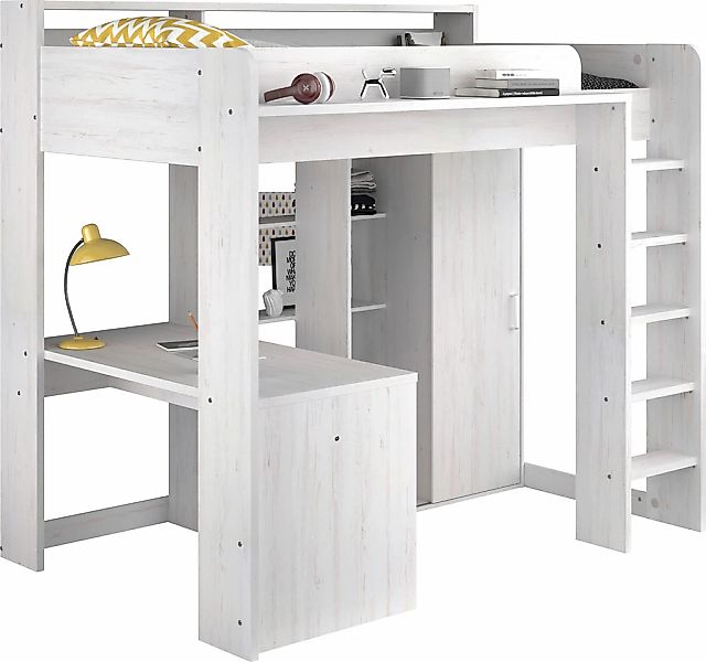 Parisot Hochbett "Higher, mit Schreibtisch, Schiebetürenschrank, Regale obe günstig online kaufen