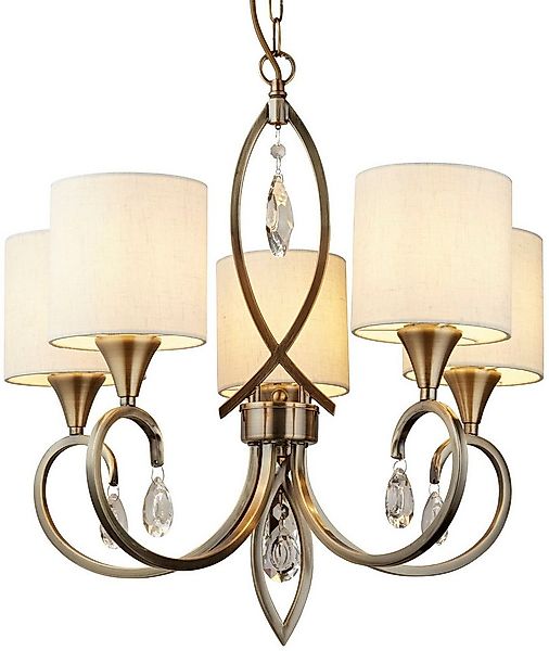 Searchlight Kronleuchter Alberto 5Lt Pendant - Antique Brass, Crystal & Lin günstig online kaufen
