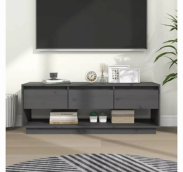 furnicato TV-Schrank Grau 110,5x34x40 cm Massivholz Kiefer günstig online kaufen