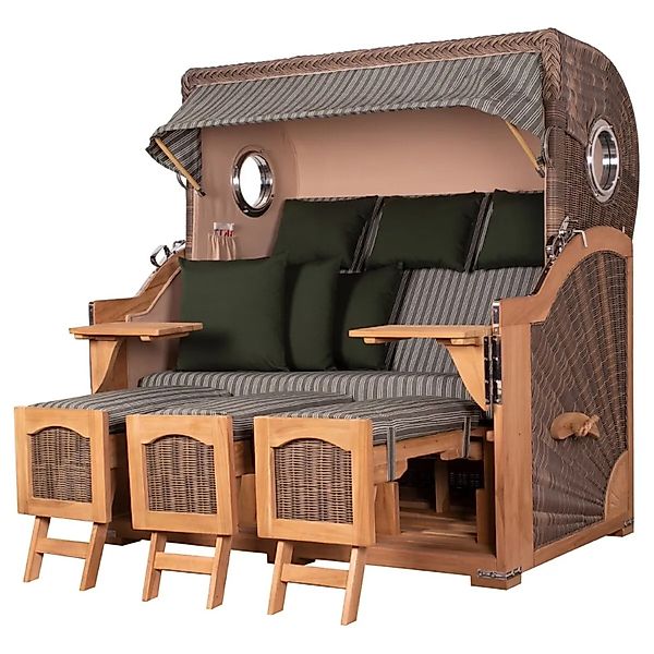 bene,iving Strandkorb Komplettset Ammersee Grande XXL Teak Bullauge PE grau günstig online kaufen