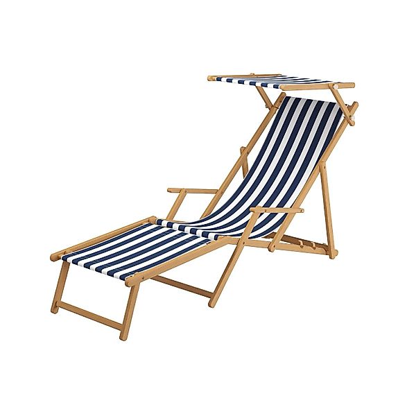 Erst-Holz Holz-Liegestuhl Sonnenliege Stofffarbe Blau-Weiß 10-300 Fußteil S günstig online kaufen