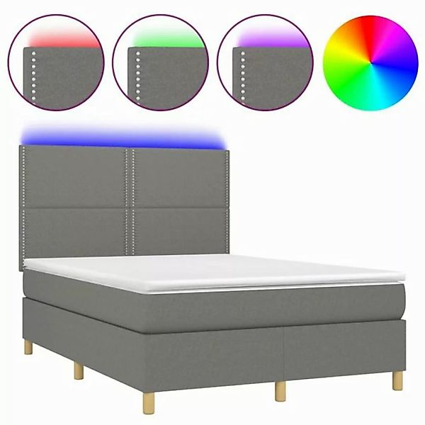 vidaXL Boxspringbett Boxspringbett mit Matratze LED Dunkelgrau 140x200 cm S günstig online kaufen