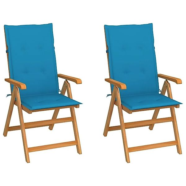 vidaXL Gartenstühle 2 Stk mit Blauen Kissen Massivholz Teak 3062380 günstig online kaufen