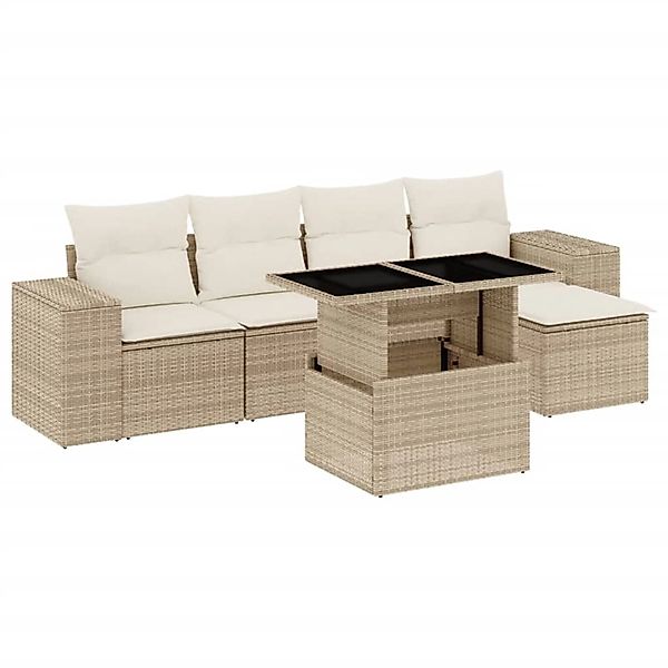 vidaXL 6-Tlg Garten-Sofagarnitur mit Kissen Beige Poly Rattan 3269128 günstig online kaufen