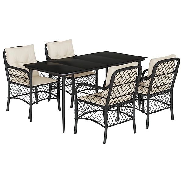 vidaXL 5-Tlg Garten-Essgruppe mit Kissen Schwarz Poly Rattan 3212085 günstig online kaufen