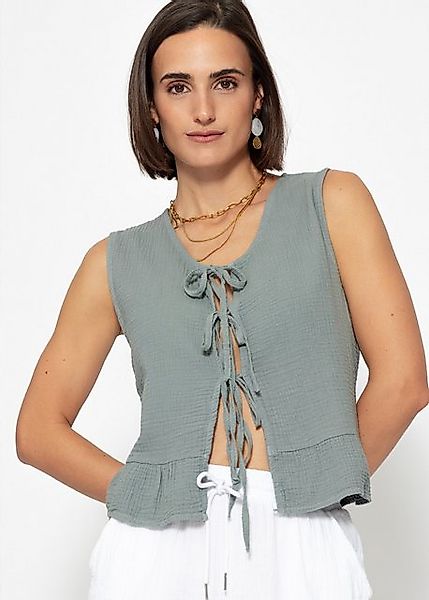 SASSYCLASSY T-Shirt Leichtes Musselin Top Damen mit Schleifen Luftiges Top günstig online kaufen