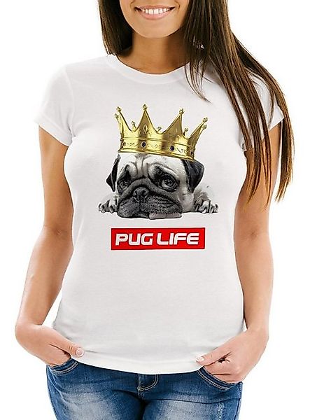 MoonWorks Print-Shirt Damen T-Shirt Pug Life Mops mit Krone Slim Fit mit Pr günstig online kaufen