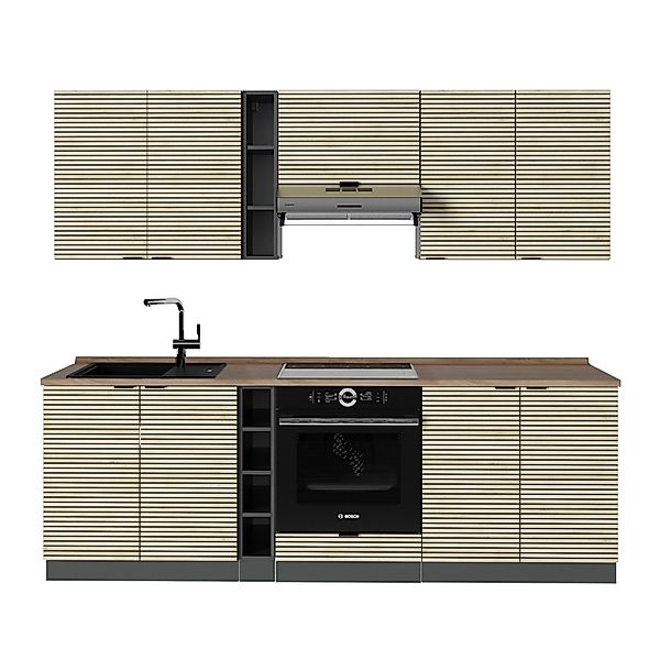 Vicco Fame-Line Küchenzeile Eiche Paneel/Anthrazit 235 cm AP Eiche ohne E-G günstig online kaufen