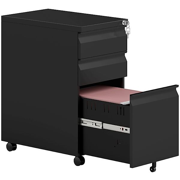 Vinsetto Rollcontainer mit 3 Schubladen Mobiler Aktenschrank Schwarz günstig online kaufen
