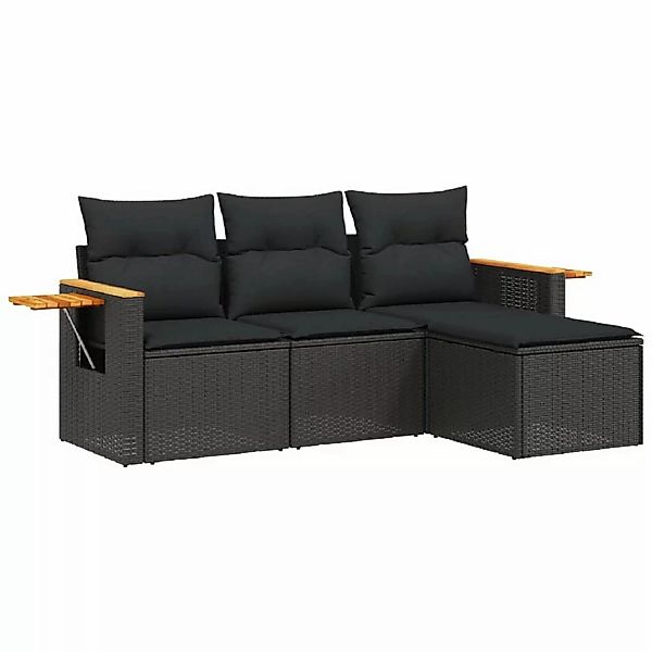 vidaXL 4-tlg Garten-Sofagarnitur mit Kissen Schwarz Poly Rattan Modell 67 günstig online kaufen