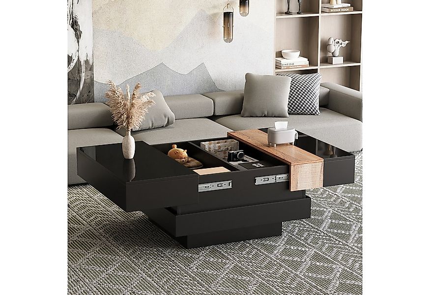 Merax Couchtisch Hochglanz Sofatisch Beistelltisch in Weiß/Schwarz & Holzop günstig online kaufen