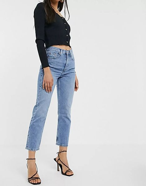 Topshop – Editor – Jeans in gebleichter Waschung mit geradem Beinschnitt-Bl günstig online kaufen