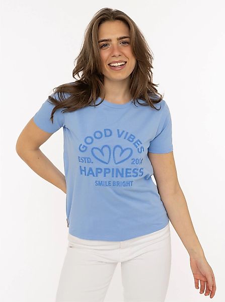 Zwillingsherz T-Shirt ""Happiness Vibes"" ton in ton Stickerei, kurzarm, Ru günstig online kaufen