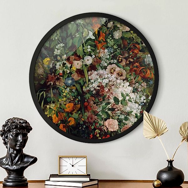 Rundes Bild mit Rahmen Gustave Courbet - Blumenstrauß in Vase günstig online kaufen